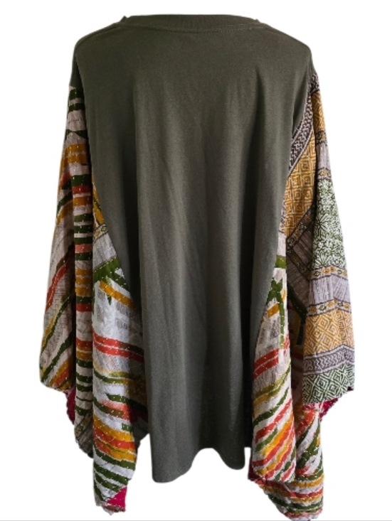 Upcycled Tacos & Beer Tee With Kantha Sleeves, OS - Picture 4 of 4